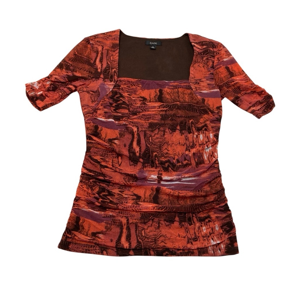 3/$20 Vintage Y2K Gauzy Abstract Ruched Draped Top Women’s Medium Grunge 2000s
